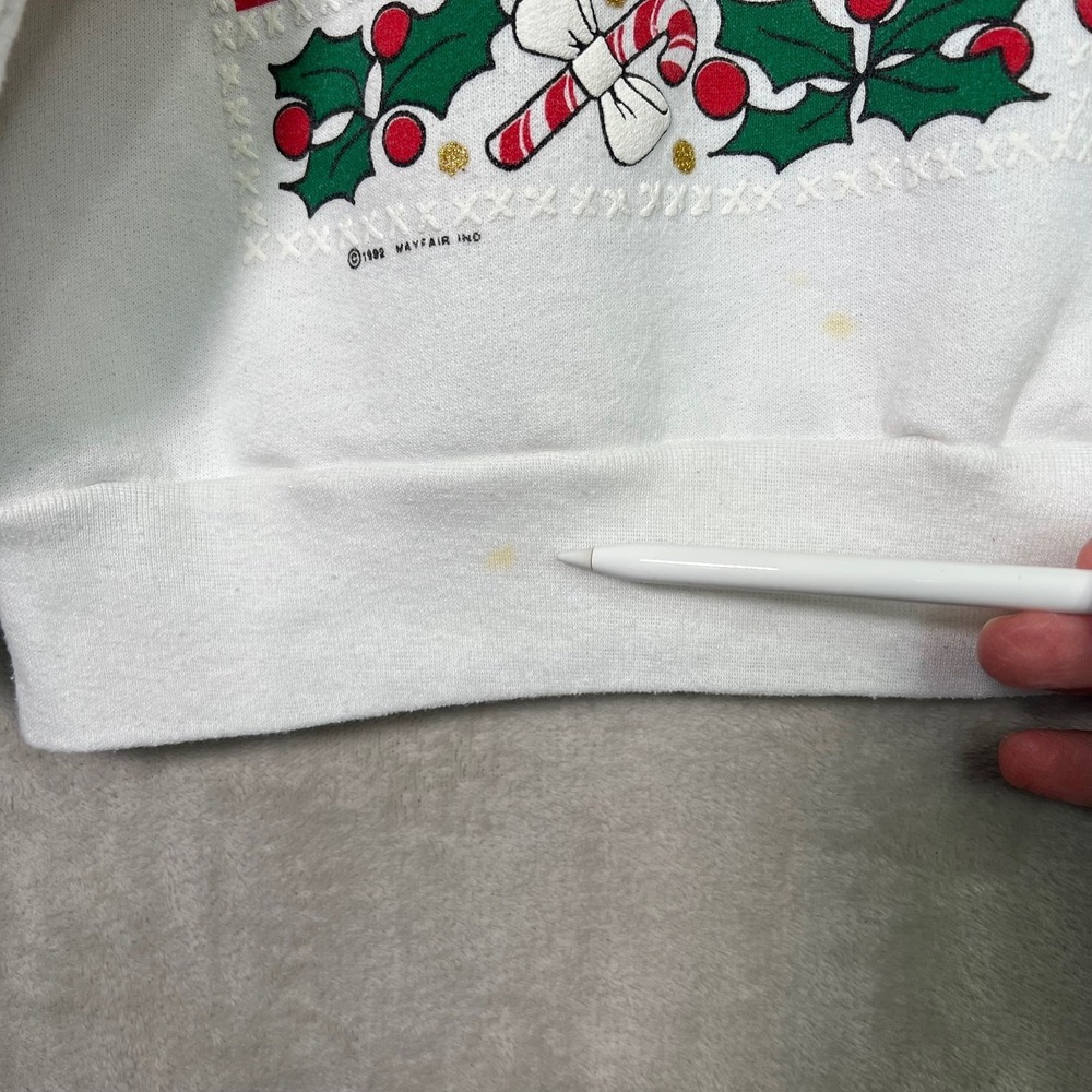 Vintage 90s WHY NOT Teddy Bear Christmas Sweatshirt White Sz 20W Santa Hat - Picture 8 of 12